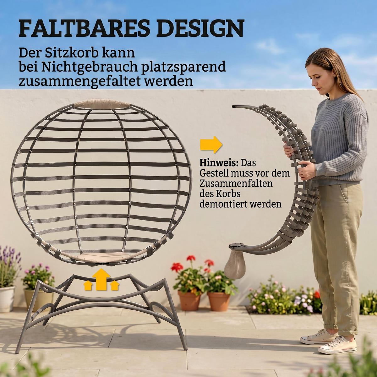 KŘESLO PAPASAN, ocel, písková barva - písková barva, kov (77/139/118cm) - Outsunny