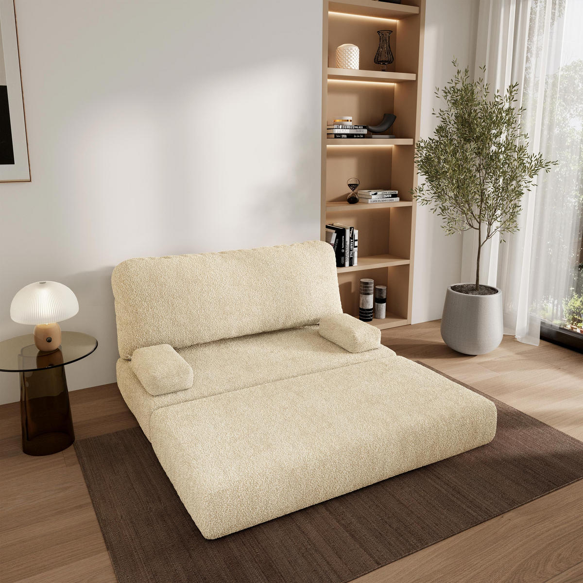 POHOVKA z pěny KESTE s funkcí spaní Buklé látka Krémová - krémová, textil (140/86/60cm) - MASSENO
