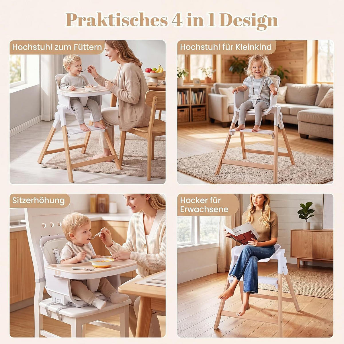 KINDERHOCHSTUHL mit Tablett beige - Beige, Holz (71/93/58cm) - COSTWAY