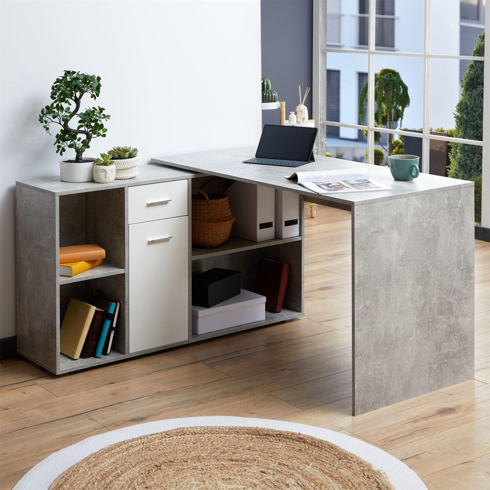 ECKSCHREIBTISCH DIEGO - Weiß/Grau, Holzwerkstoff (122/120/75cm) - CARO-Möbel