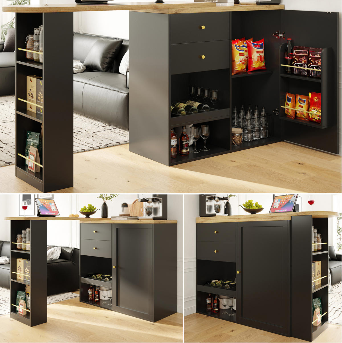 SCHRANK mit drehbaren Seitenregalen 105 x 39 x 102 cm Schwarz - Schwarz, Holz (39/104/138cm) - Beauniv