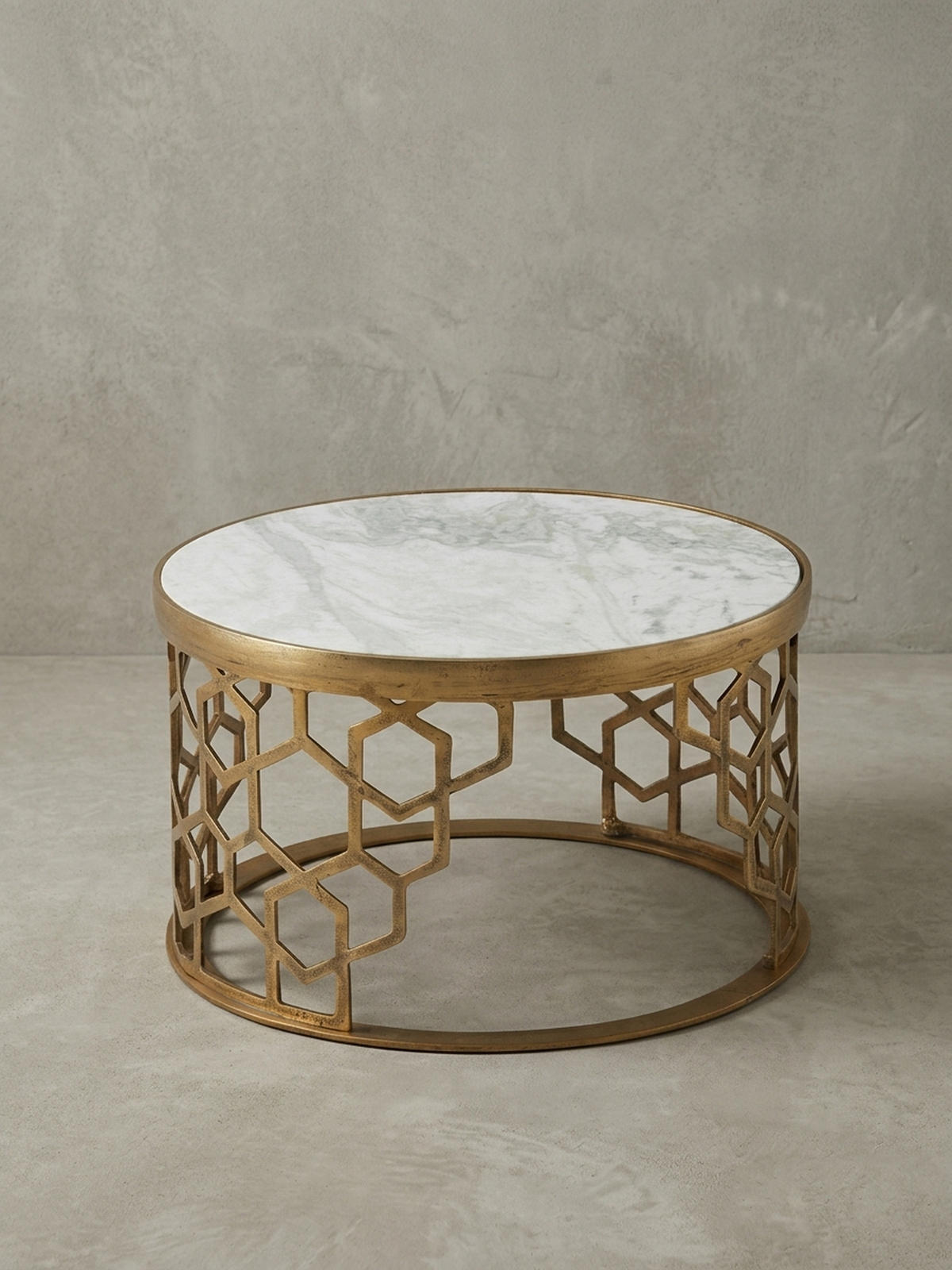 COUCHTISCH Weiß Marmor und Metall, Rund, Maße 60x60x36 cm, Modernes Design - Goldfarben/Weiß, Stein/Metall (60/60/36cm) - KADIMA DESIGN