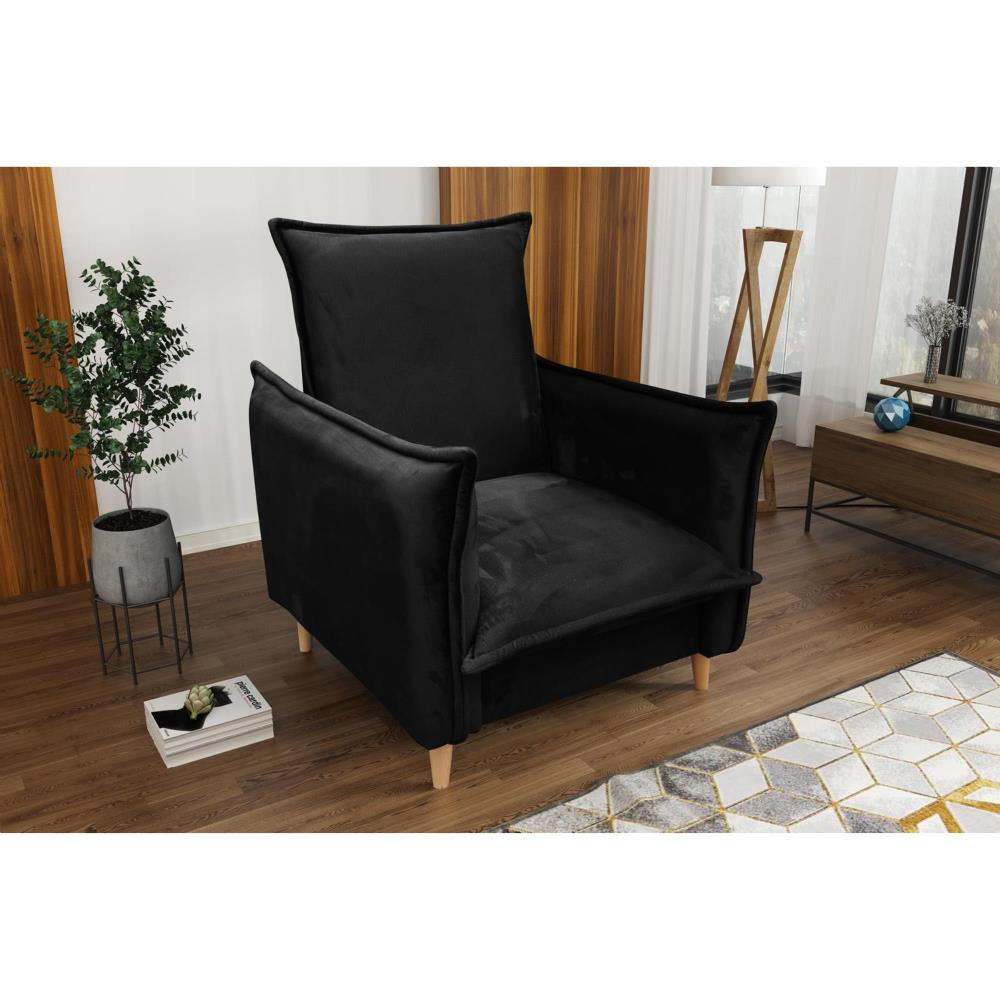 RELAXSESSEL Pillow schwarz mit Buchenbeinen - Buchefarben/Schwarz, Textil (84/95/88cm) - Beautysofa