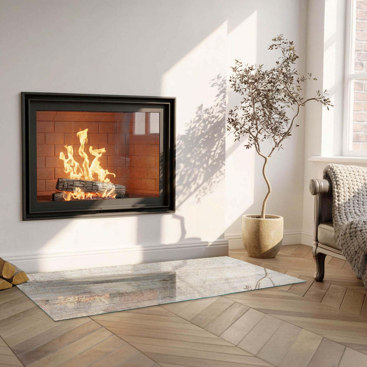 GLASPLATTE für Kamin 125x50 cm - Beige, Glas (125/50/0.4cm) - TULUP