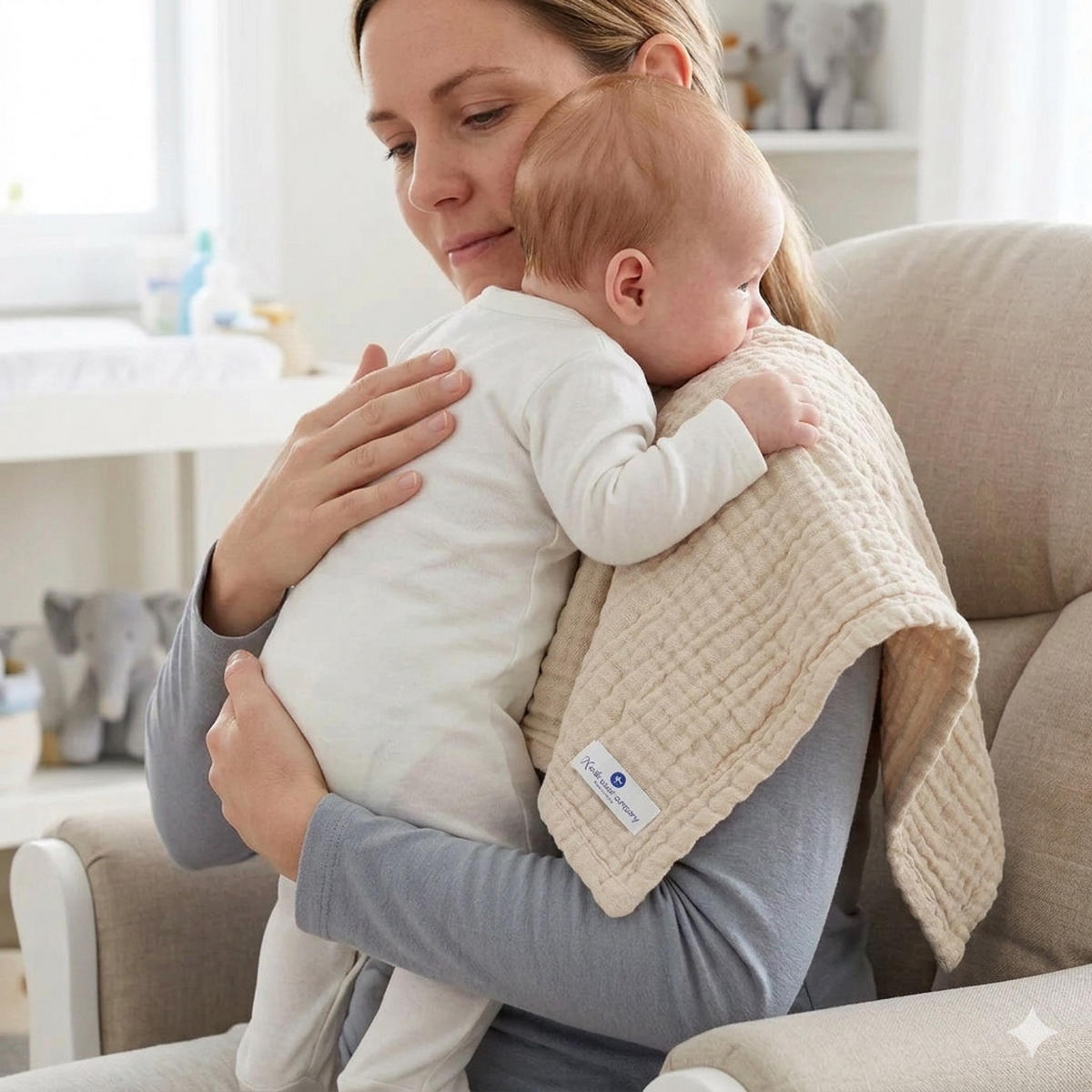 MUSSELINDECKE Babydecke Stilltuch Einschlagdecke Säuglingsdecke Mulltuch ab Geburt - Naturfarben, Textil (80/80cm) - nordic coast company