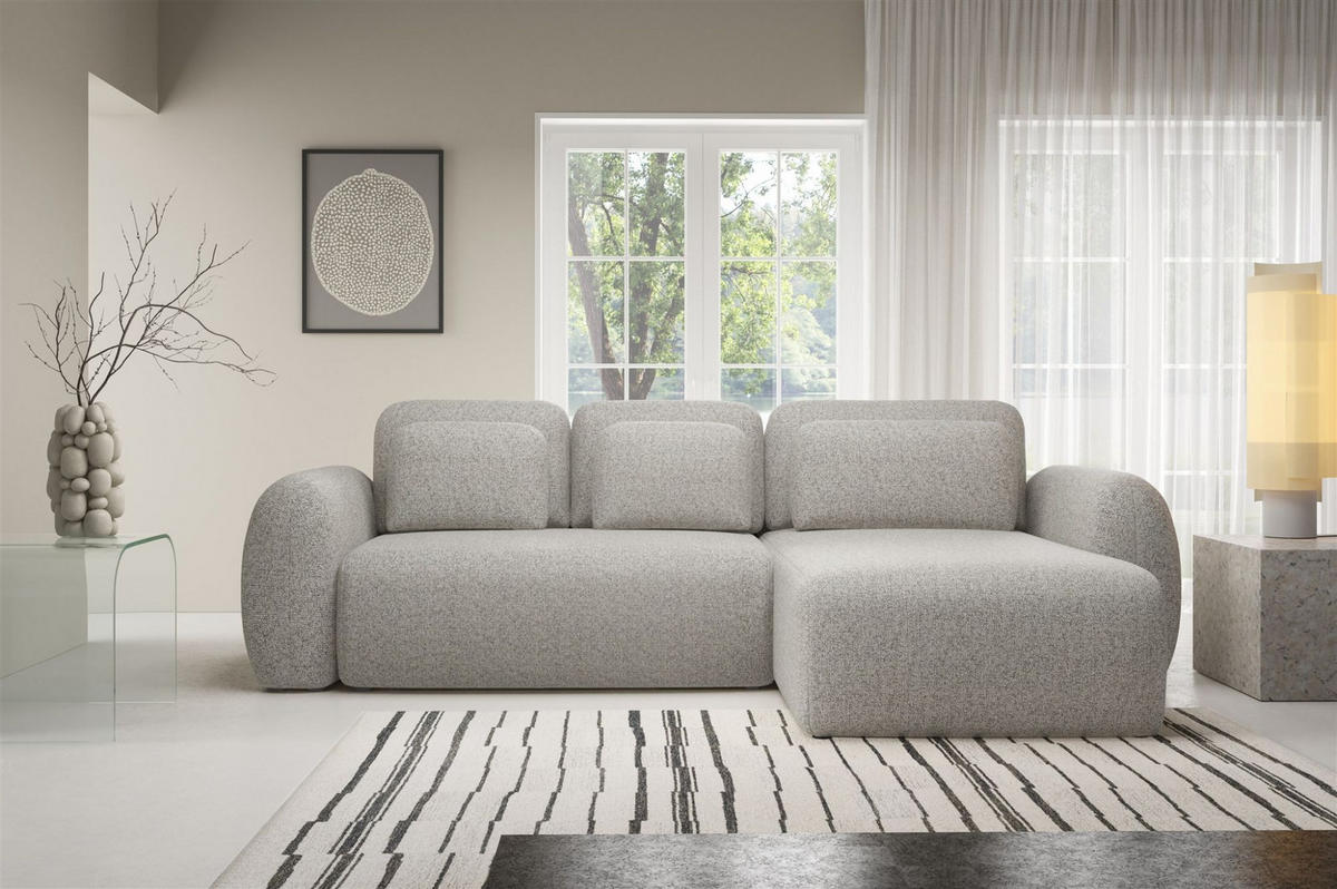 ECKSOFA Gaston Mit Schlaffunktion - Greige, Holzwerkstoff/Textil (304/190cm) - Fun Möbel