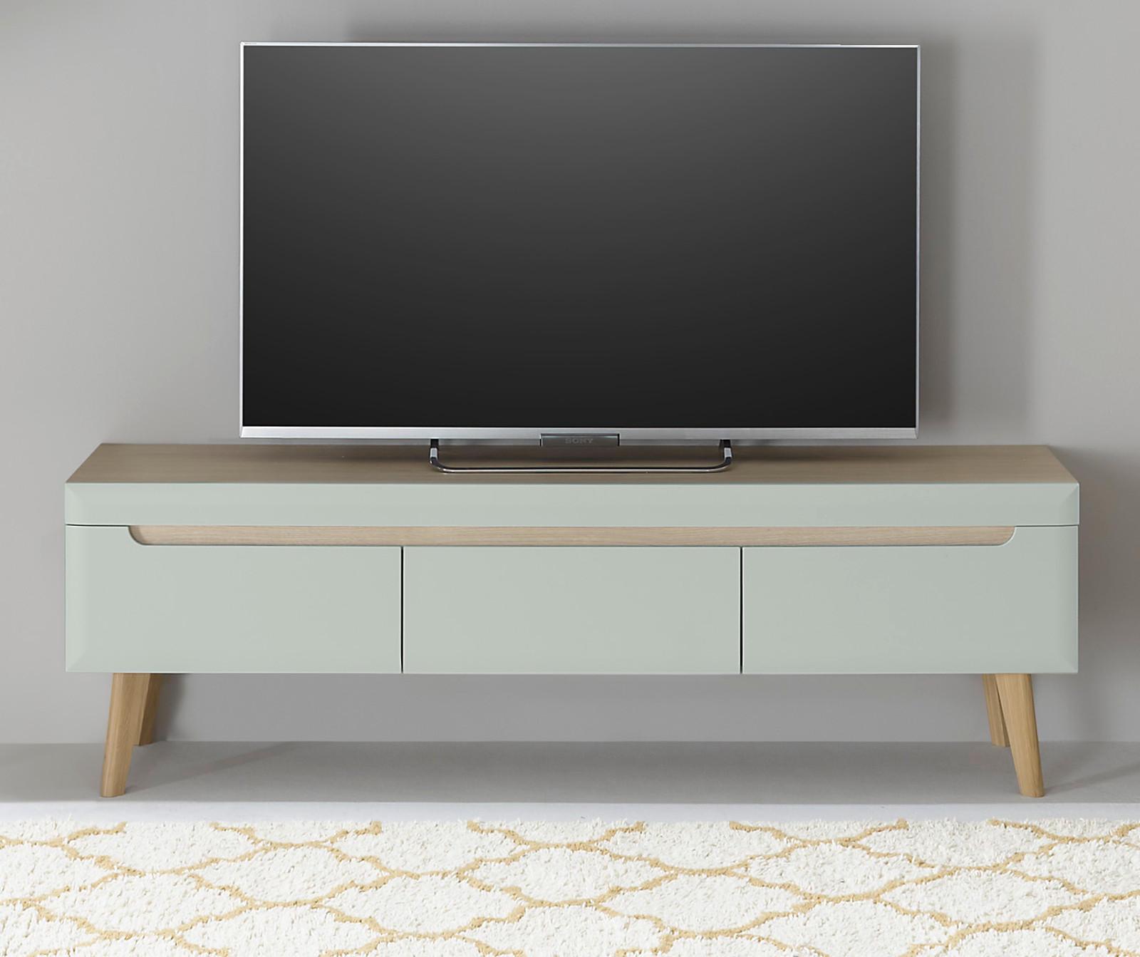 TV-LOWBOARD Pistazie grün, Eiche, skandinavisch 160 cm, TV Unterteil mit Schubladen - Eichefarben/Pastellgrün, Holz/Holzwerkstoff (160/50/40cm) - Furn.Design