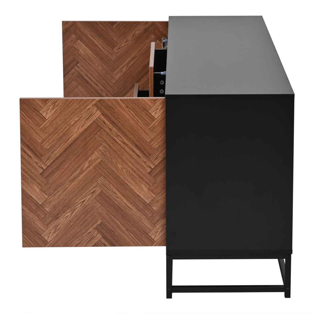 SIDEBOARD Holz Schwarz 3 Schubladen 2 Türen 145x40x67cm Metallrahmen - Multicolor, Holzwerkstoff (40/67/145cm) - FLIEKS