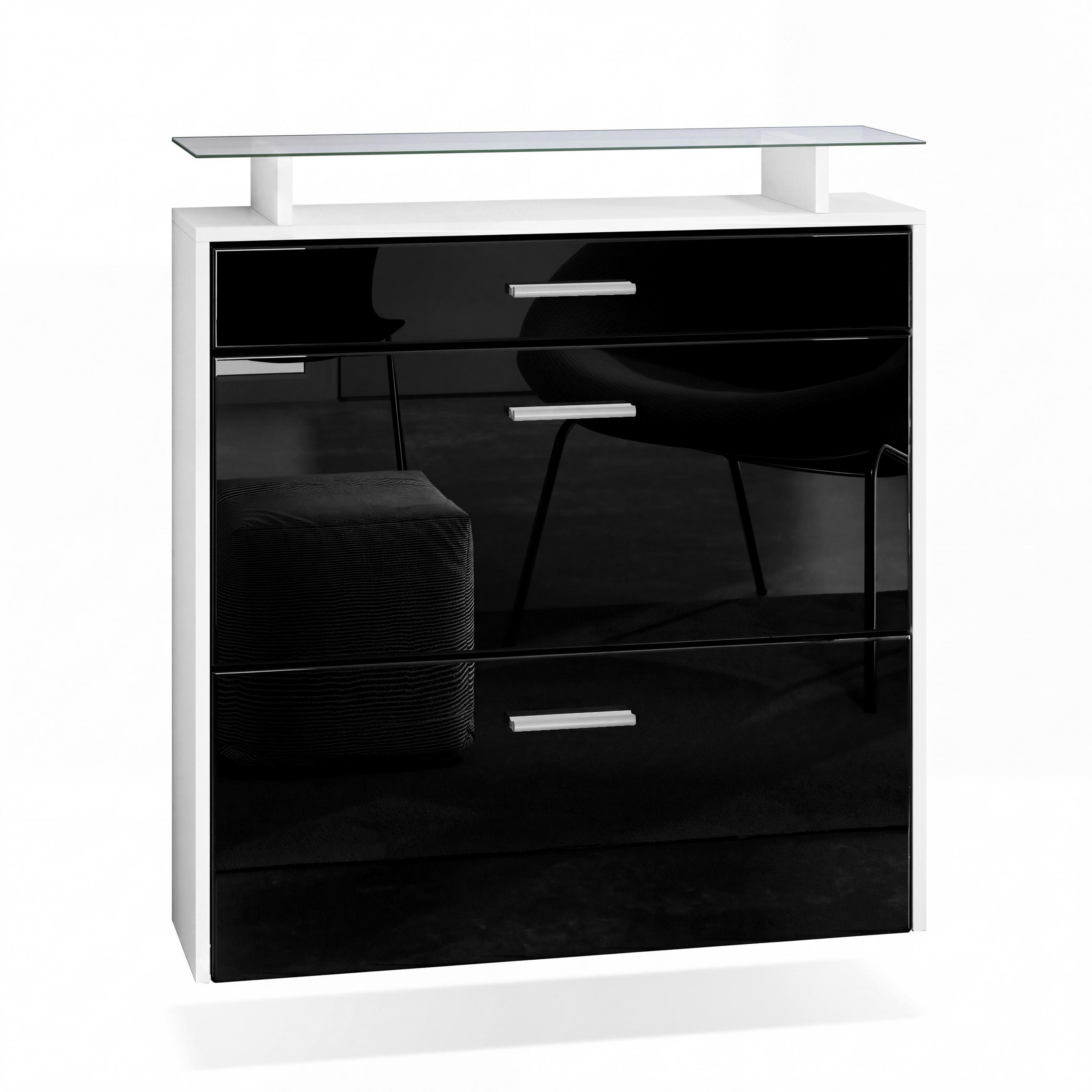 SCHUHSCHRANK Malea Front in Schwarz Hochglanz - Schwarz Hochglanz, Holzwerkstoff (89/96/23cm) - Vladon