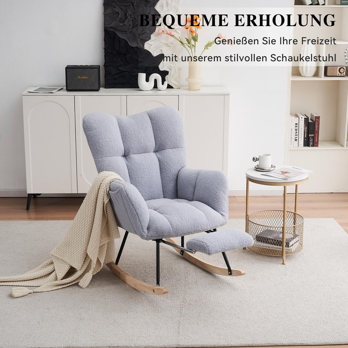 SCHAUKELSTUHL Teddy-Stoff mit klappbarer Fußablage 80/98/98.5 cm Grau - Grau, Textil (98/98.5/80cm) - Redom
