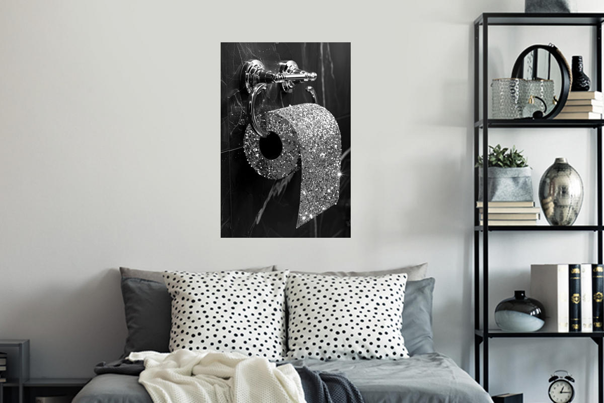 WANDTATTOO WC - Toilettenpapier - Schwarz und weiß - Glitter 40x60 cm - Silberfarben, Kunststoff (40/60/0.1cm) - MuchoWow