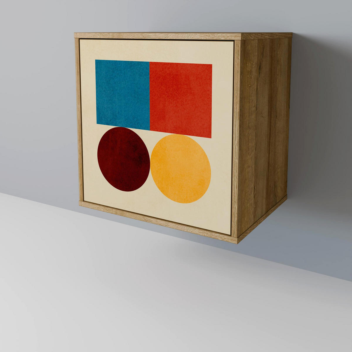 SIDEBOARD GEOMETRIC PUZZLE, Eichefarben, 57,5x42x77,5 cm, Schräge Buchenholzfüße - Eichefarben/Buchefarben, Holzwerkstoff/Buchenholz (57.5/77.5/42cm) - SpaceRebels
