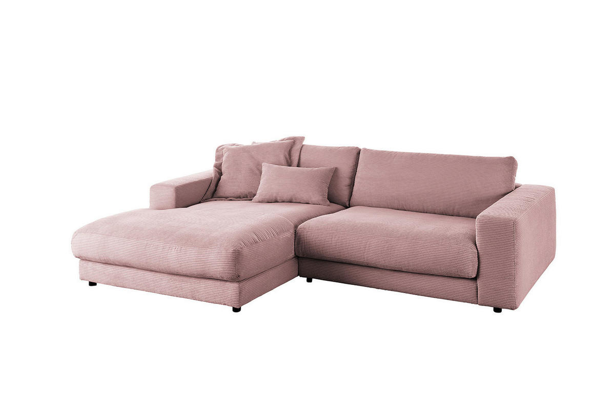 ECKSOFA MADELINE Pink Cord - Pink/Schwarz, Kunststoff/Textil (270/190cm) - KAWOLA