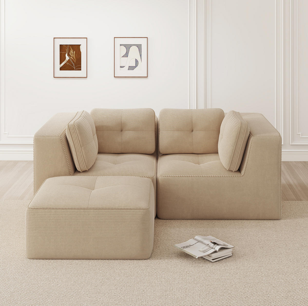 ECKSOFA modular Cord Beige - Beige, Kunststoff (177/208cm) - Meubliv