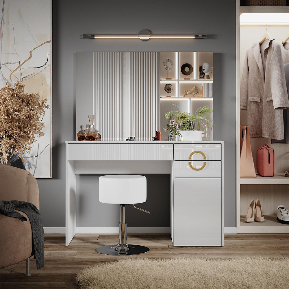 SCHMINKTISCH Adela Weiß 115 cm mit Hocker - Weiß, Holzwerkstoff (115/76.4/55cm) - Vicco