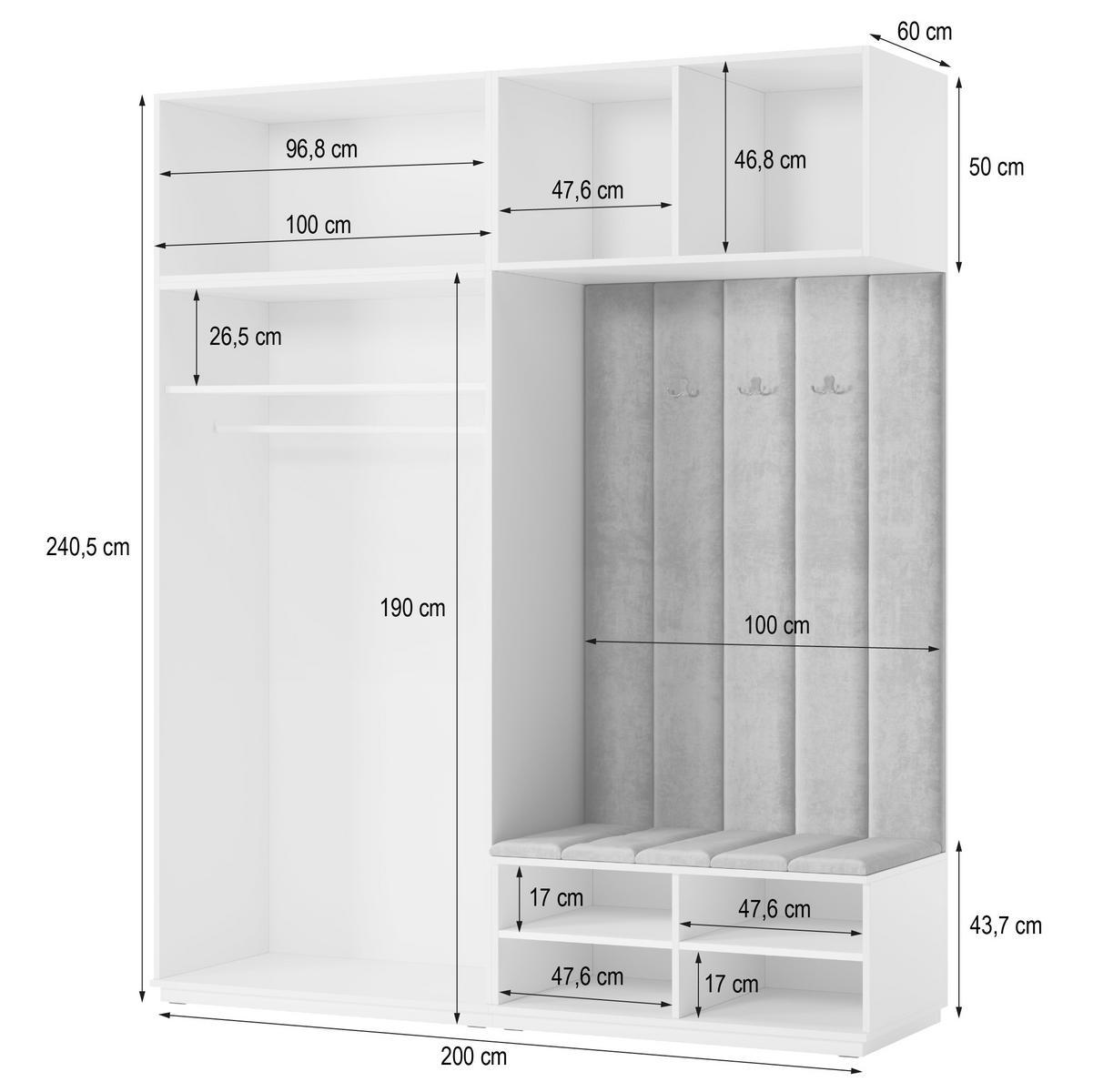 GARDEROBENSCHRANK REMA 200/240/60 cm Modern Kaschmir - Kaschmir, Holzwerkstoff (200/240/60cm) - MASSENO