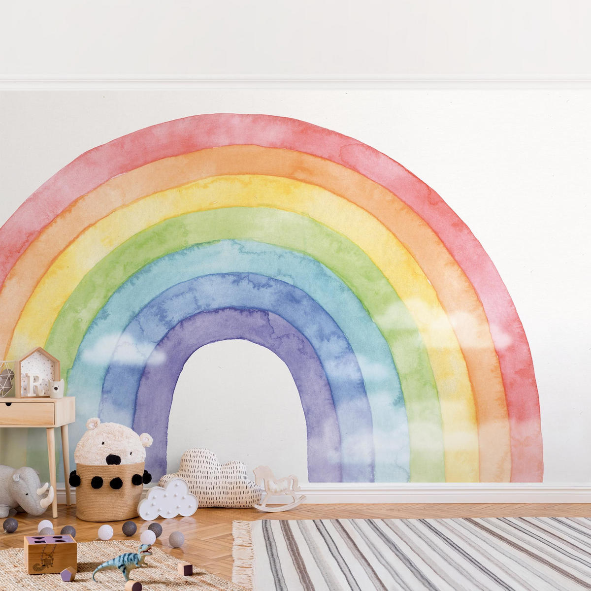 FOTOTAPETE Regenbogen und Wolken Wasserfarben 432/290 cm - Multicolor, Papier (432/290cm) - Bilderwelten