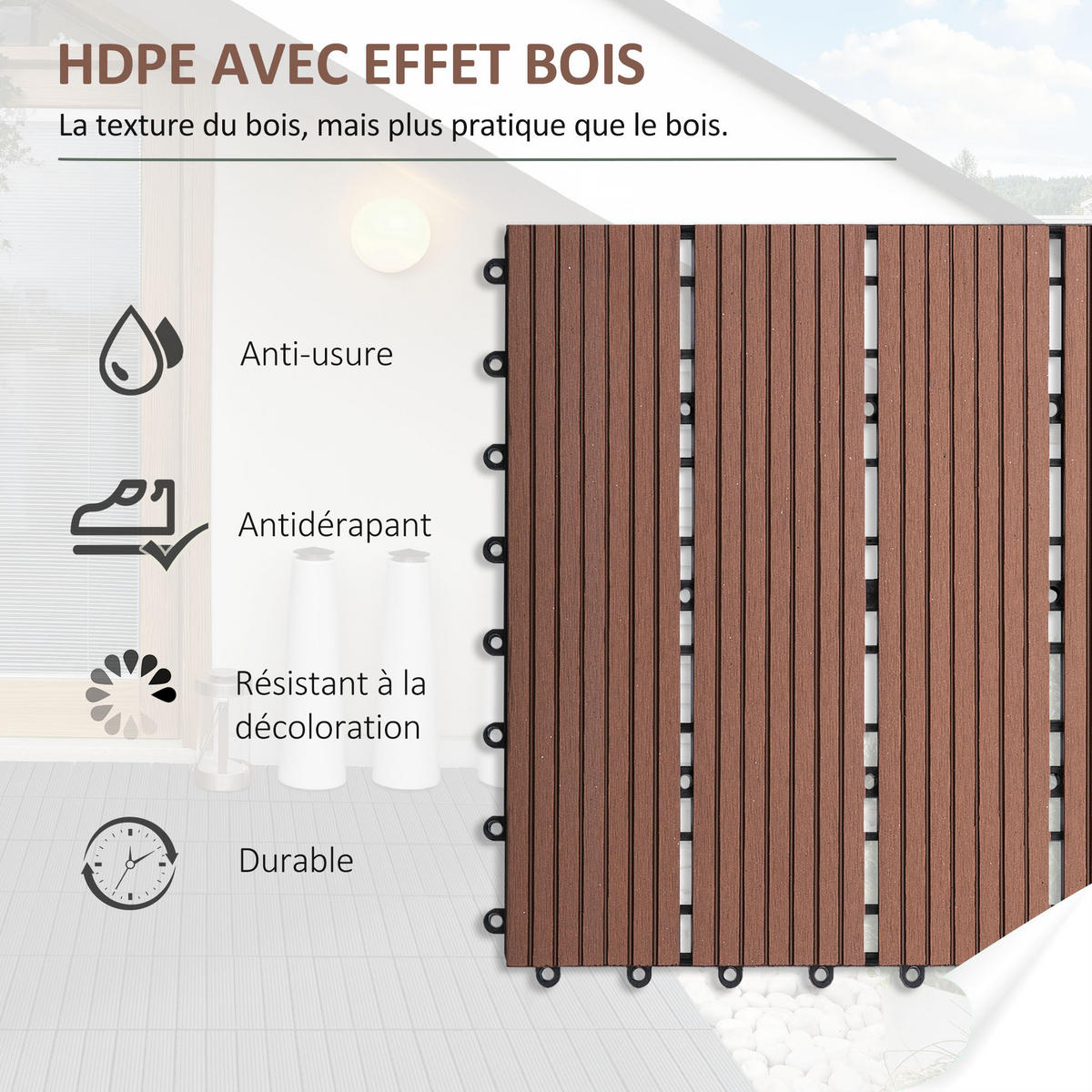 TERRASSENPLATTEN 11er-Set DE-13785 klickbar aus HDPE Hellbraun - Braun, Kunststoff (30/30/2.2cm) - ComfortXL