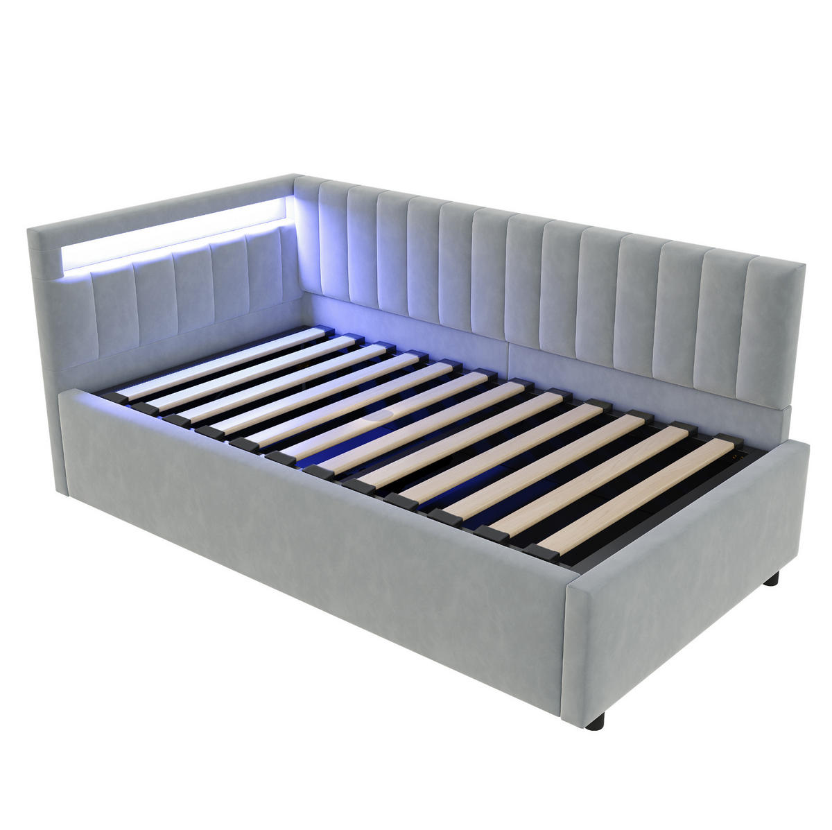 SAMT-POLSTERBETT 90/200 cm mit LED-Beleuchtung und Bettkasten in Hellgrau - Hellgrau, Textil (90/200cm) - BEAOK