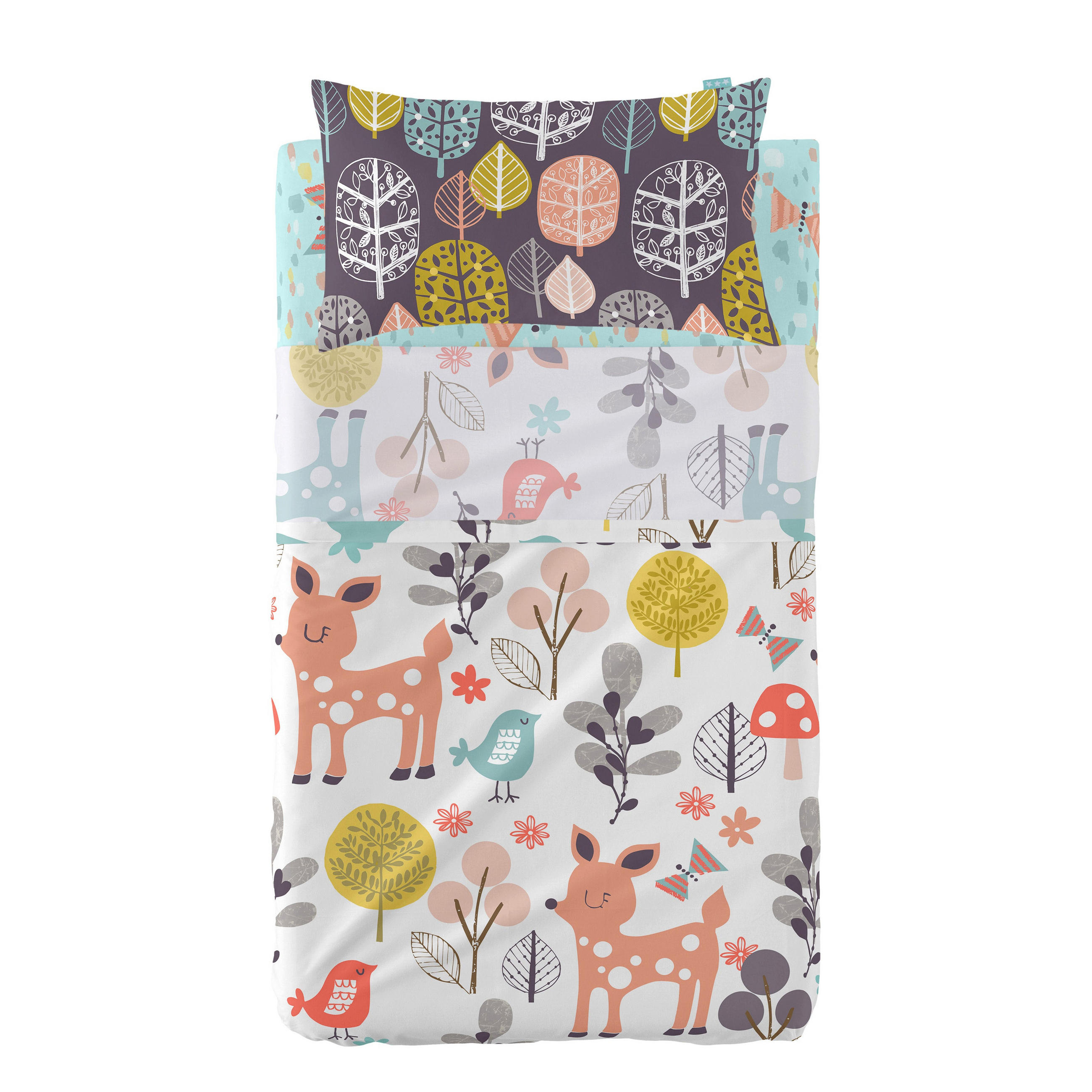 BETTWÄSCHE 2er-Set teiliges woodland 120x180 cm (kinderbett) mehrfarbig - Multicolor, Textil (120/180cm) - Happy Friday