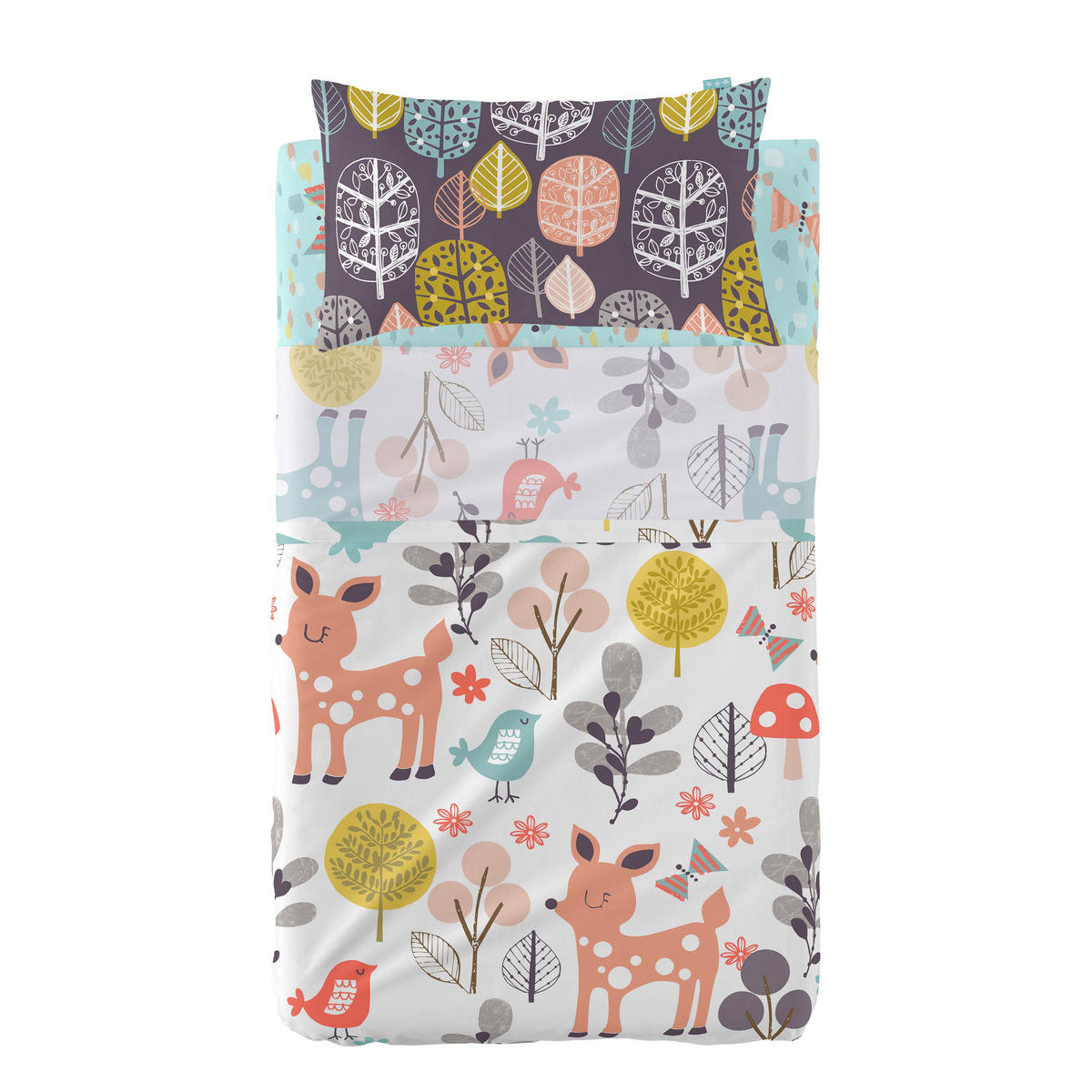 BETTWÄSCHE 2er-Set teiliges woodland 120x180 cm (kinderbett) mehrfarbig - Multicolor, Textil (120/180cm) - Happy Friday