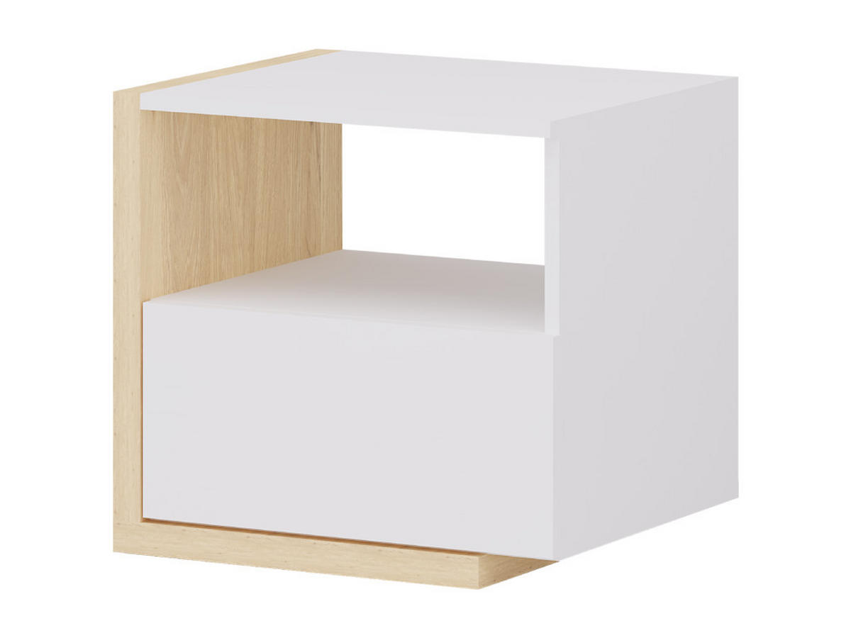 NACHTTISCH skandinavisch mit 1 Schublade & 1 Ablage - Weiß & Holzfarben - NAPOLI II - Naturfarben, Holz (39/43/46.4cm) - Vente-Unique