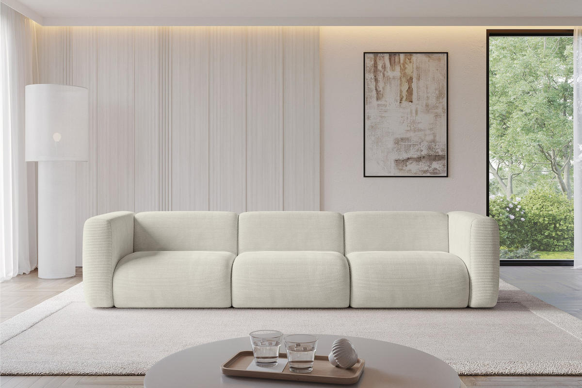 MODULÁRNÍ pohovka MIRA-S2, 3místná, 319 × 89 × 70 cm, krémová, manšestr - černá/krémová, kompozitní dřevo/textil (319/70/89cm) - ALTDECOR