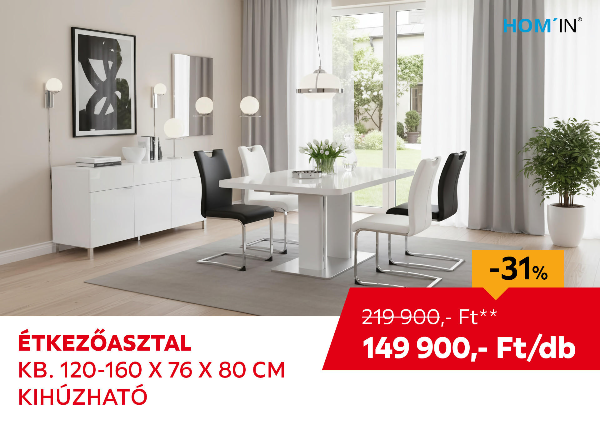 ÉTKEZŐASZTAL KB. 120-160 X 76 X 80 CM Kiemelt termék 219900 Ft.- helyett 149900 Ft.-
