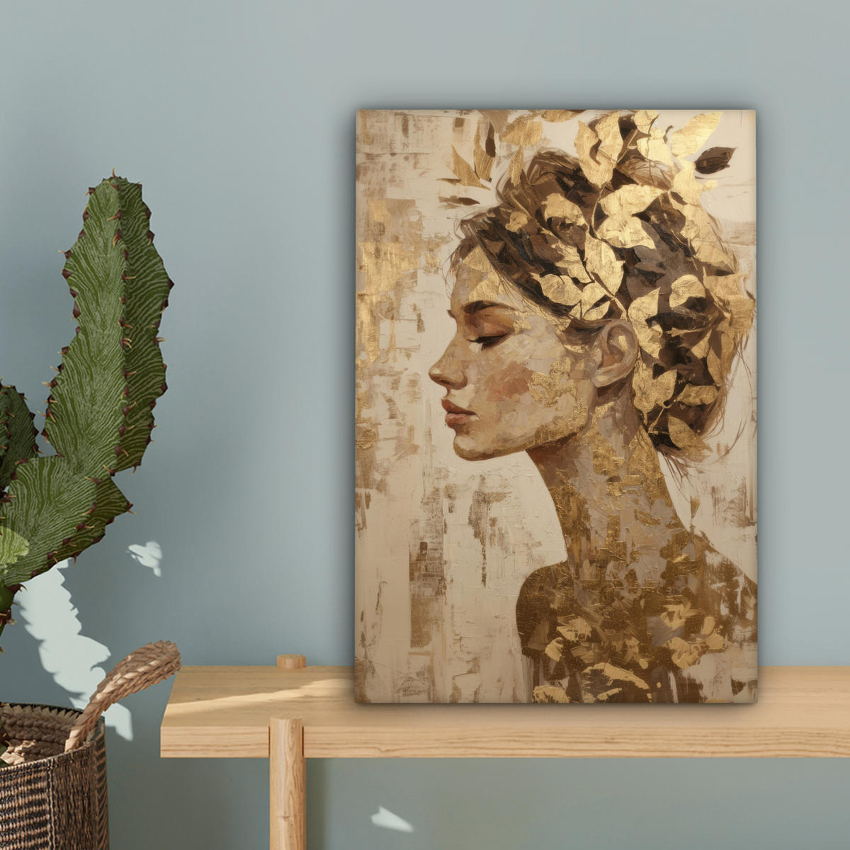 LEINWANDBILD Frau - Gold - Abstrakt - Textur Deko Wohnzimmer 20x30 cm - Goldfarben, Textil (20/30cm) - MuchoWow