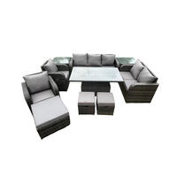 GARTENSET Polyrattan 9-Sitzer - Dunkelgrau/Grau, Glas/Kunststoff - Fimous