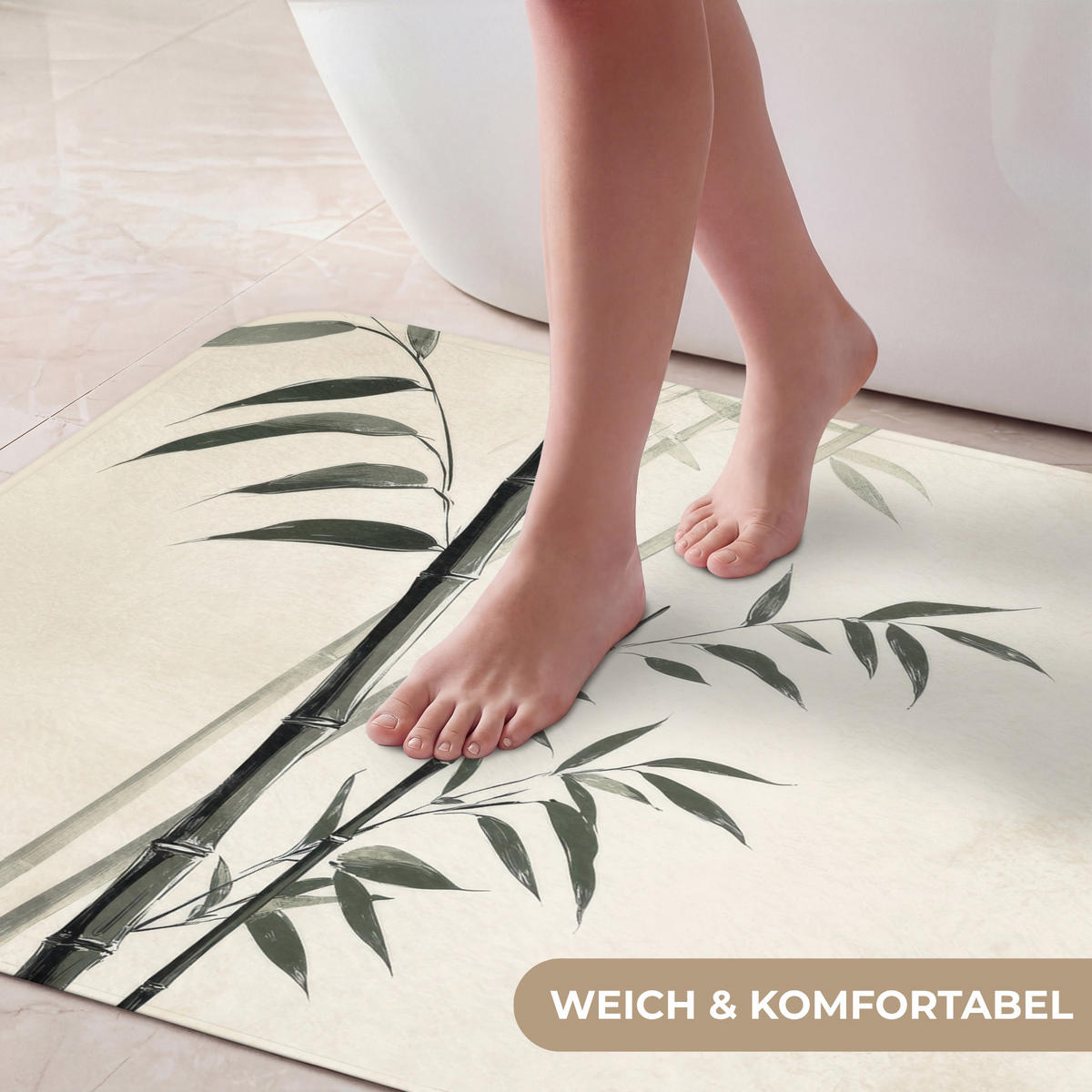 KOUPELNOVÁ PŘEDLOŽKA Japandi - Bambus - béžová 90x60 cm - ecru, textil/plast (90/60cm) - OnlyWow