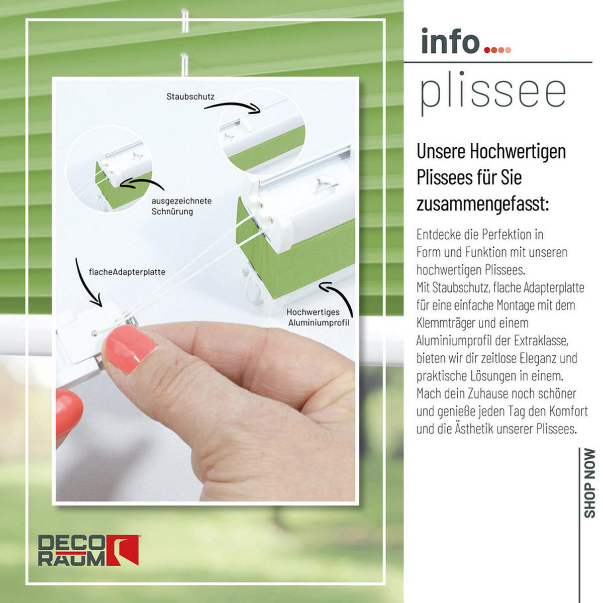 PLISSEE Basic ohne Bohren - Grün, Textil (50/150cm) - Deco-Raum