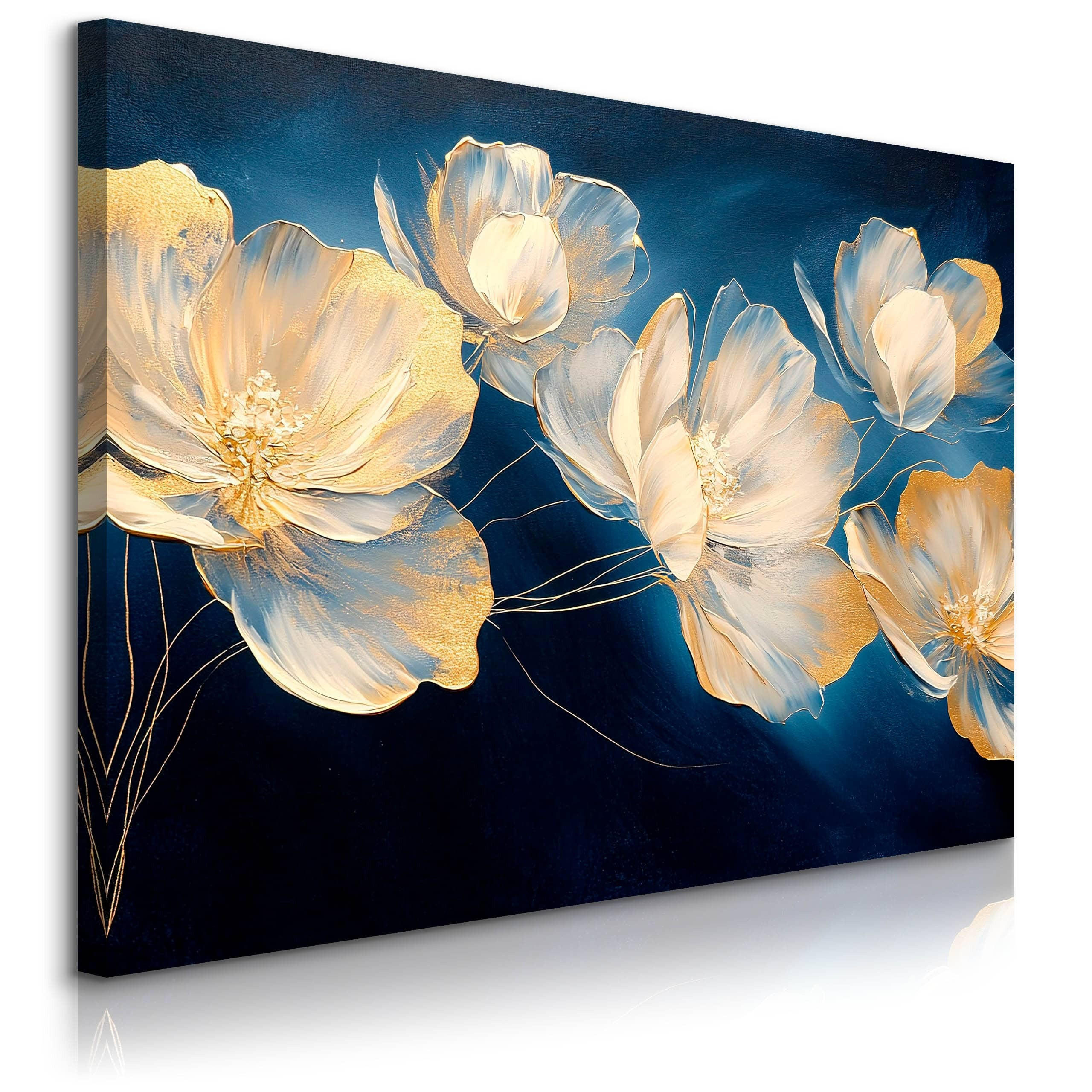 LEINWANDBILD für Schlafzimmer Blumen Pflanzen Natur Malarei 30cm x 20cm - Blau/Beige, Textil (30/20cm) - Muralo