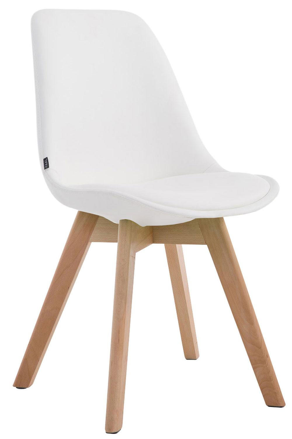 STUHL Lederlook Weiß - Eukalyptusholzfarben/Weiß, Holz/Textil (48/84/55cm) - CLP