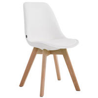 STUHL Lederlook Weiß - Eukalyptusholzfarben/Weiß, Holz/Textil (48/84/55cm) - CLP