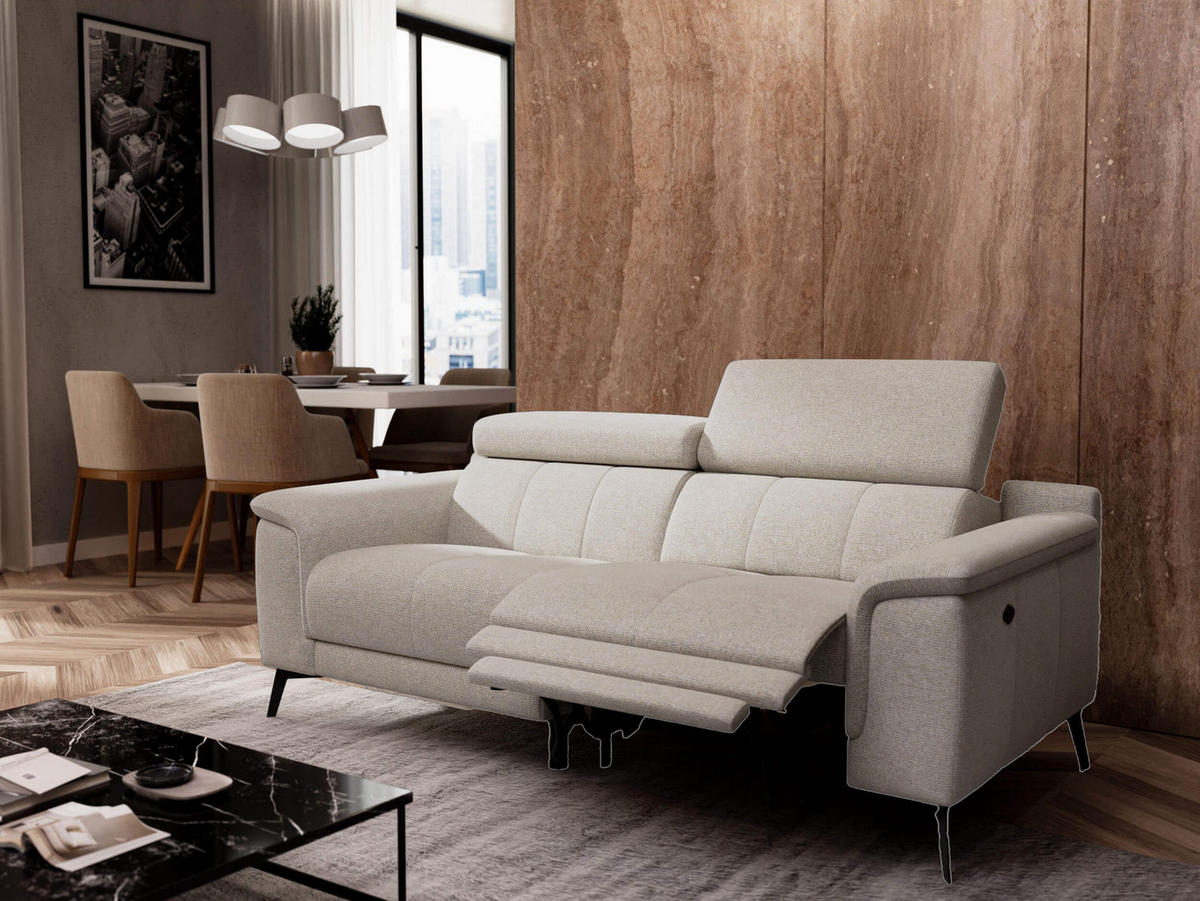 RELAXSOFA FIERO 3-Sitzer mit 1 Relaxfunktion, hellgrau - Hellgrau/Schwarz, Holzwerkstoff/Textil (212/82/103cm) - Courtois Laville