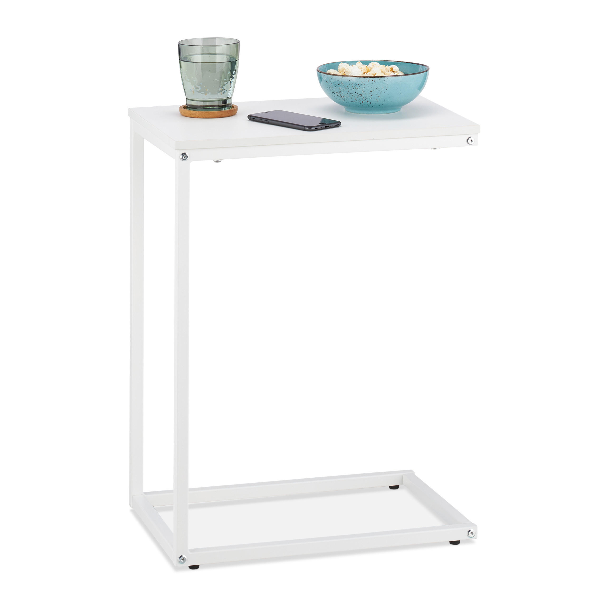 BEISTELLTISCH - Weiß, Holzwerkstoff/Metall (45/30/60cm) - Relaxdays