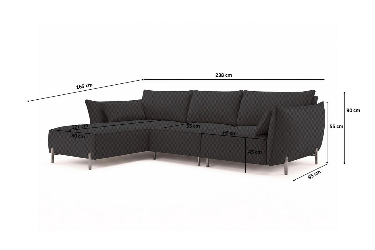 GARTENECKSOFA für Terrasse und Garten, Stoff Sunlight, Graphit, Links, SUNMEE - Dunkelgrau, Holz (238/90/165cm) - Kaiser Möbel