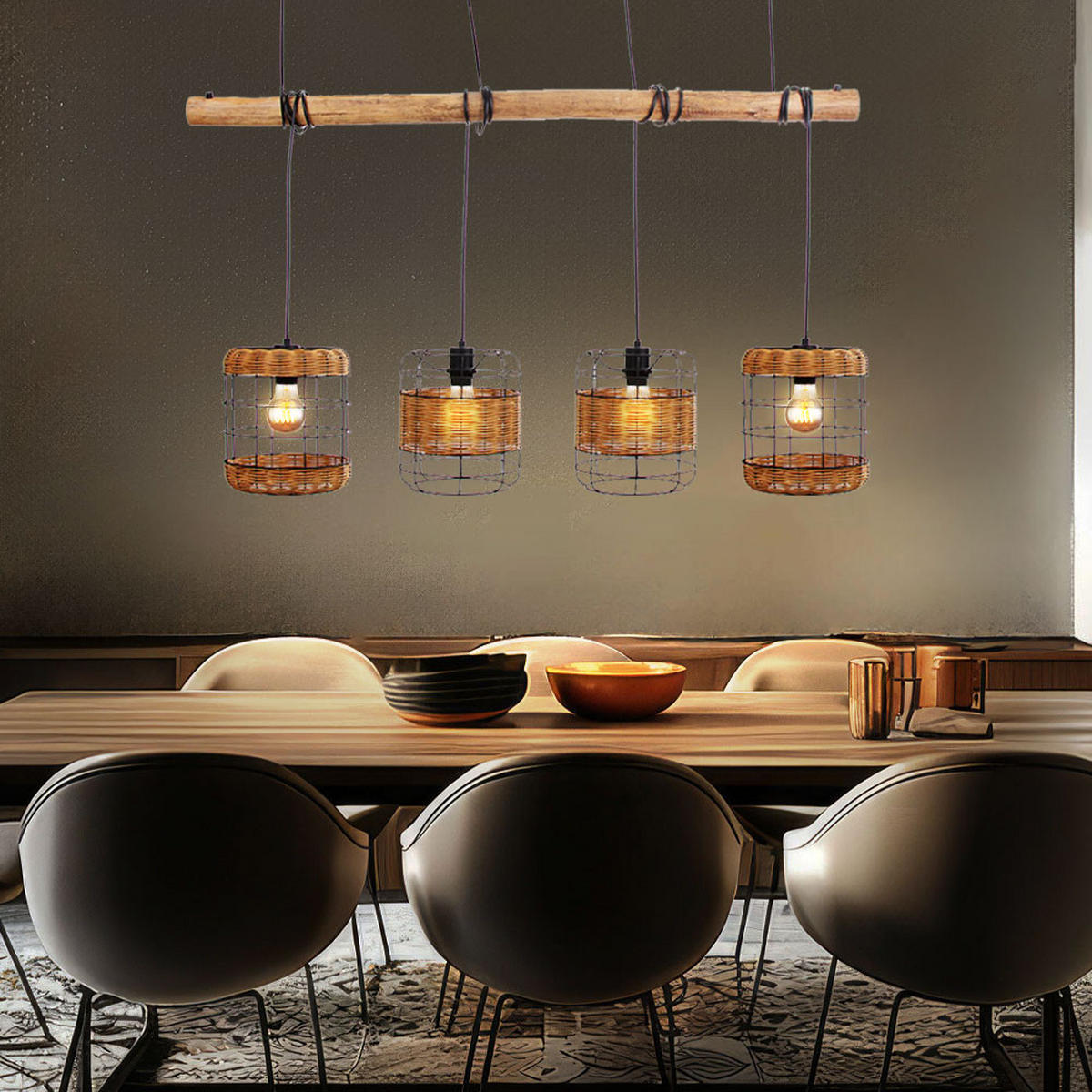 HÄNGELEUCHTE Metall Braun geflochten 4 Flammig - Braun, Holz (120/24/150cm) - Nowa