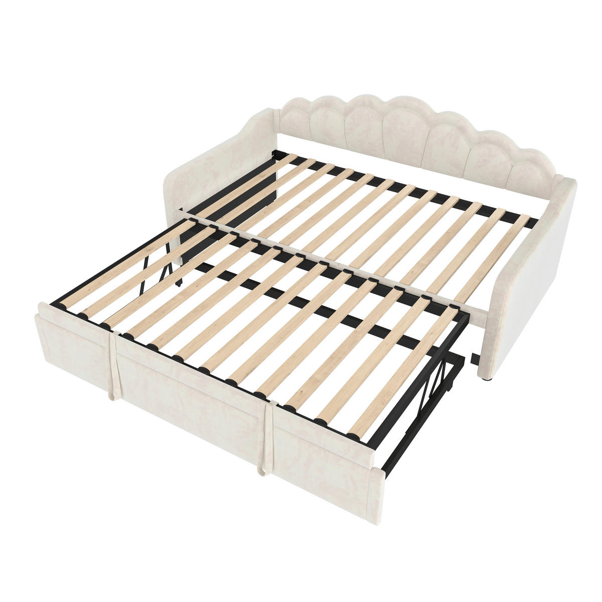 TAGESBETT mit Ausziehbett 90x200/180x200 cm Samt Beige - Beige, Metall (180/200cm) - Meubliv