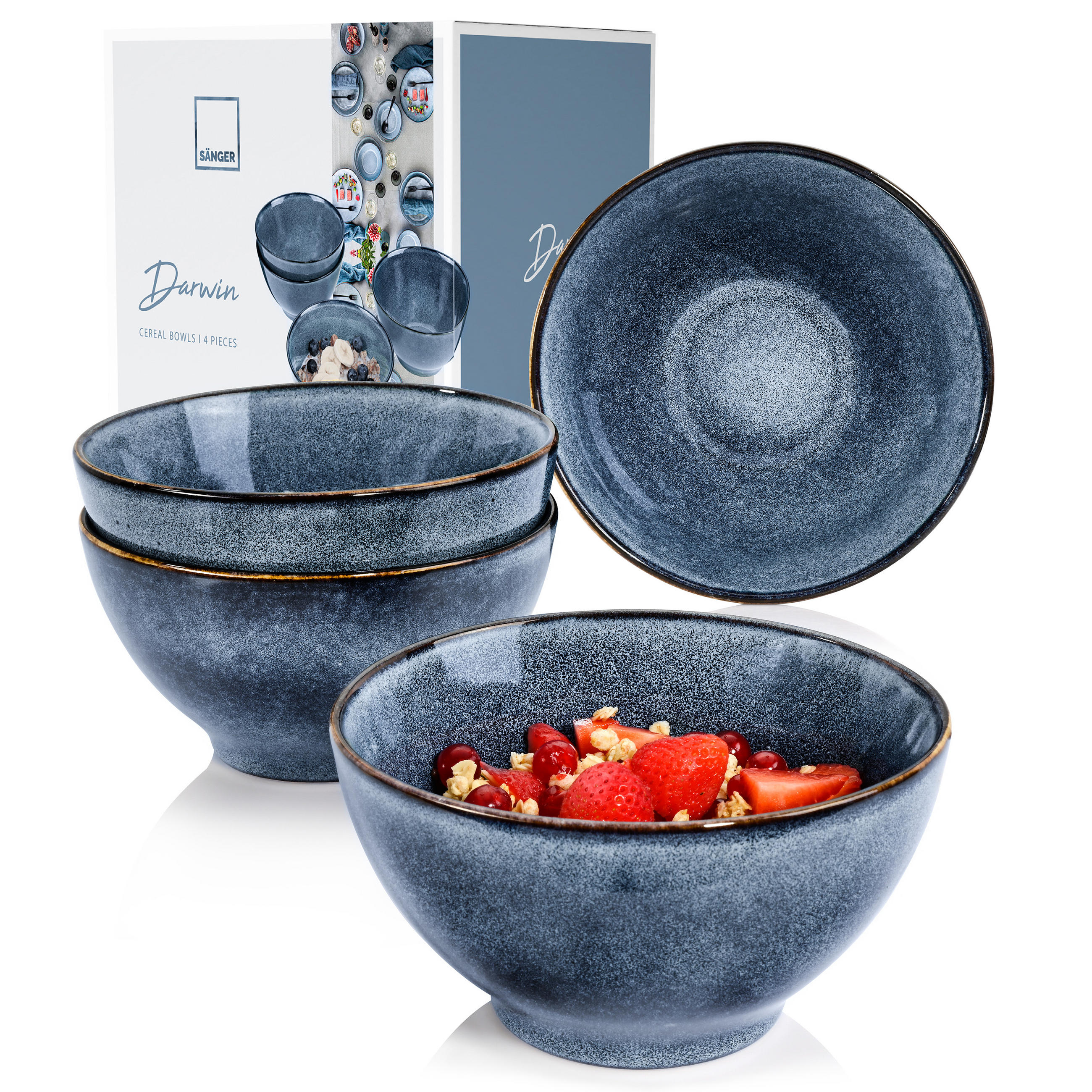 MÜSLISCHALEN SET DARWIN - 4 teilig aus Steingut - Blau, Keramik (15.5cm) - Sänger