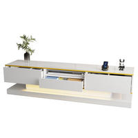 LOWBOARD in Weiß und Gold mit 3 Schubladen und LED-Beleuchtung für Wohnzimmer, B180/T38/H45 cm - Weiß, Holzwerkstoff/Metall (180/45/38cm) - STILVORA