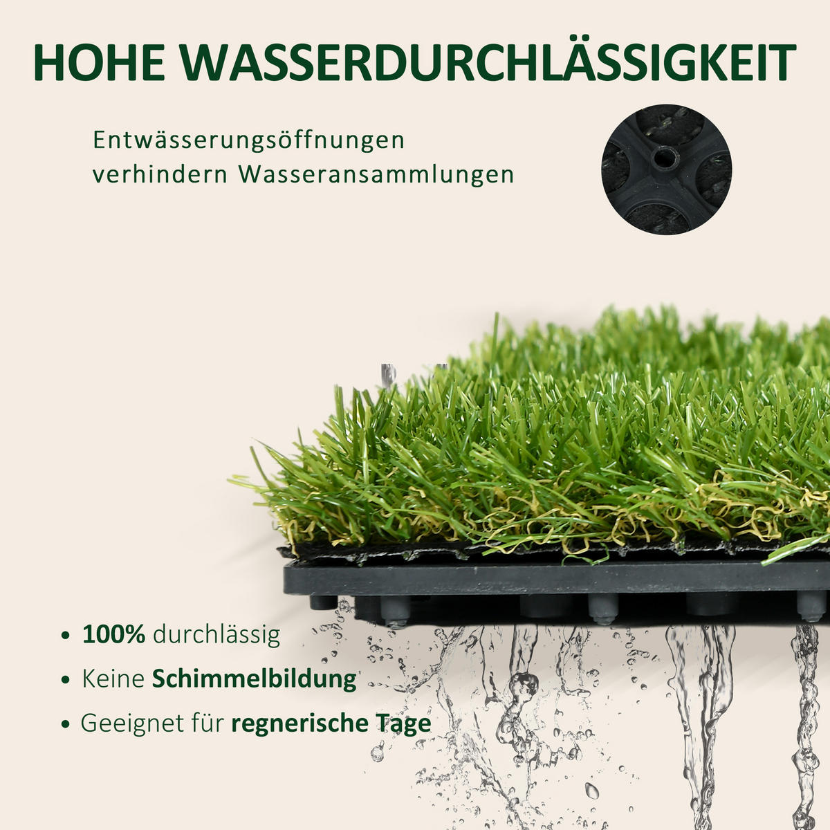 KUNSTRASEN, Dunkelgrün, Kunststoff - Dunkelgrün, Kunststoff (30/30/4.5cm) - Outsunny