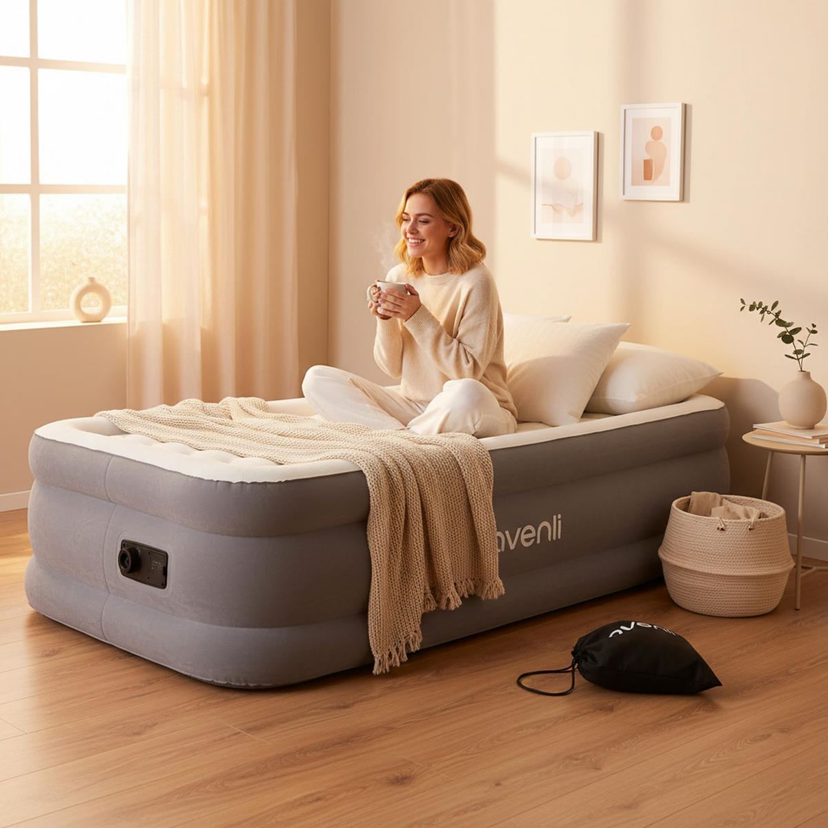 LUFTBETT Luftmatratze selbstaufblasend 191 x 99 x 46 cm mit integrierter Pumpe - Grau, Kunststoff (99/191cm) - Avenli