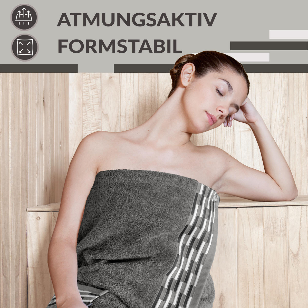 SAUNAKILT Dame Lugano Dunkelgrau - Dunkelgrau, Textil (150/75cm) - Lashuma