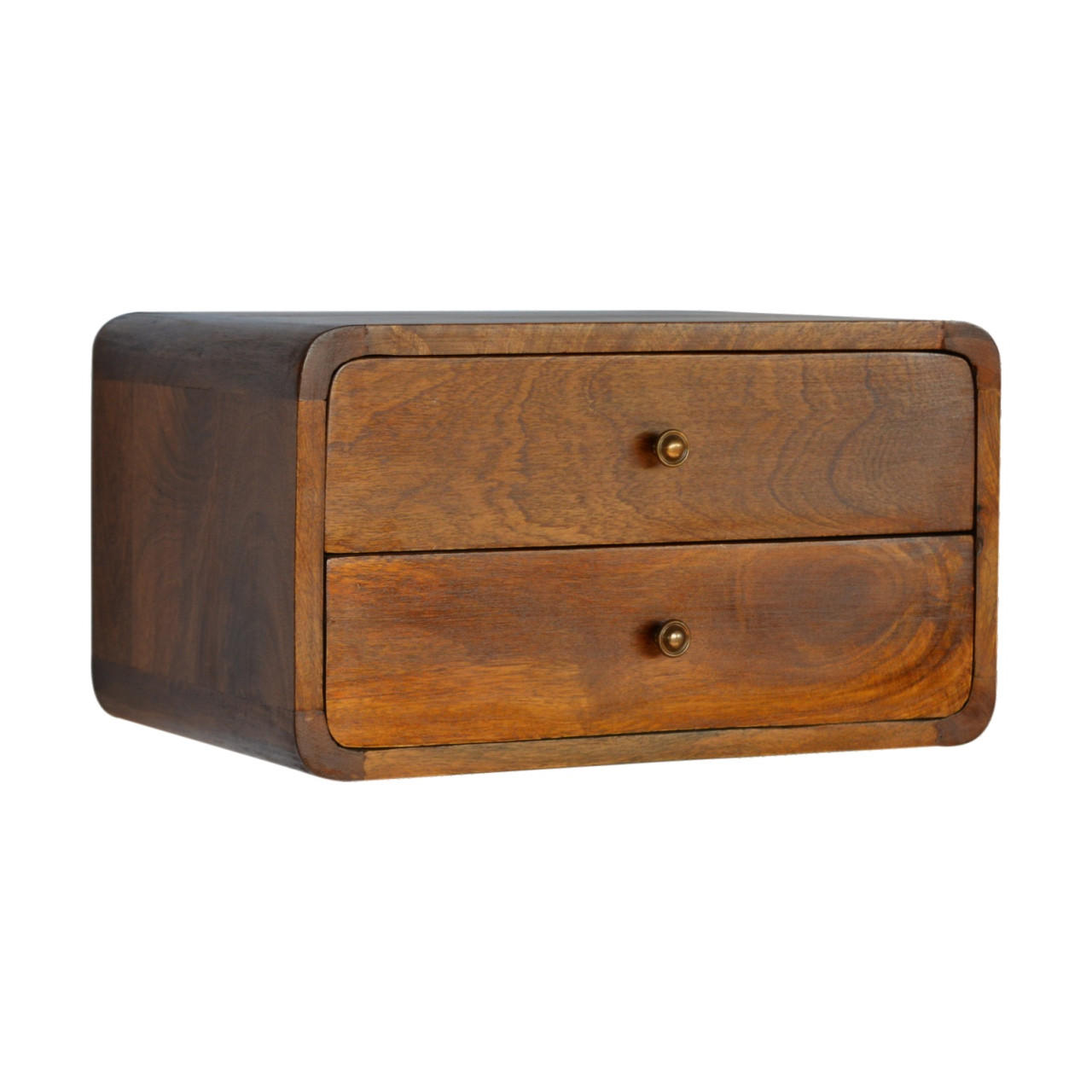 NACHTTISCH Wandmontiert, 2 Schubladen, Braun - Messingfarben/Braun, Holz/Metall (45/25/32cm) - Artisan Furniture