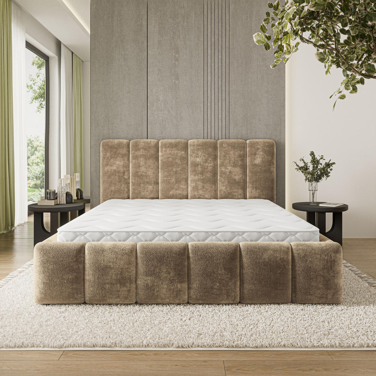 POLSTERBETT ATTORA LM 160x200 cm mit Bettkästen - Beige - Beige, Holz (160/200cm) - MASSENO