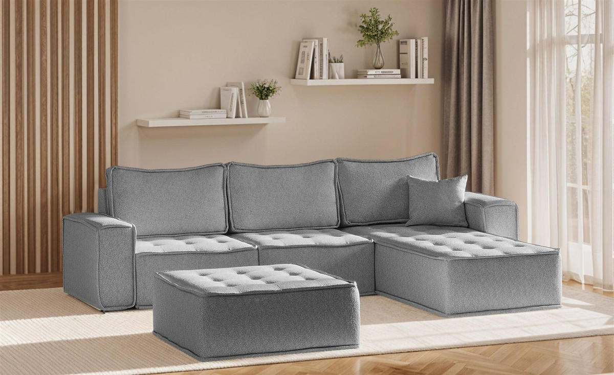 ECKSOFA Sande In Raven - Grau, Holzwerkstoff/Textil (292/192cm) - Fun Möbel