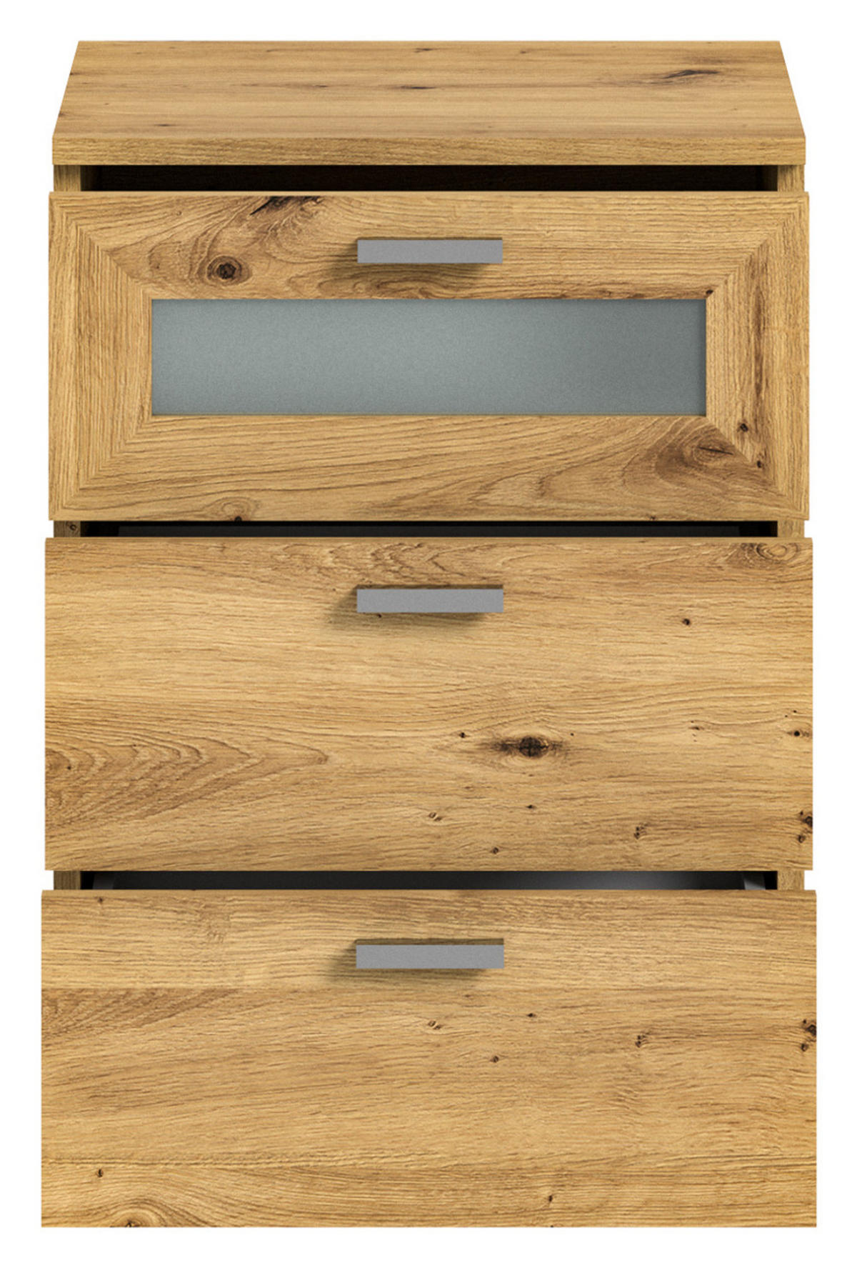 NACHTTISCH Eiche Artisan Komforthöhe 60 cm, 3x Schublade mit Vollauszug - Silberfarben/Eiche Artisan, Glas/Holzwerkstoff (45/60/40cm) - Inn.Furn