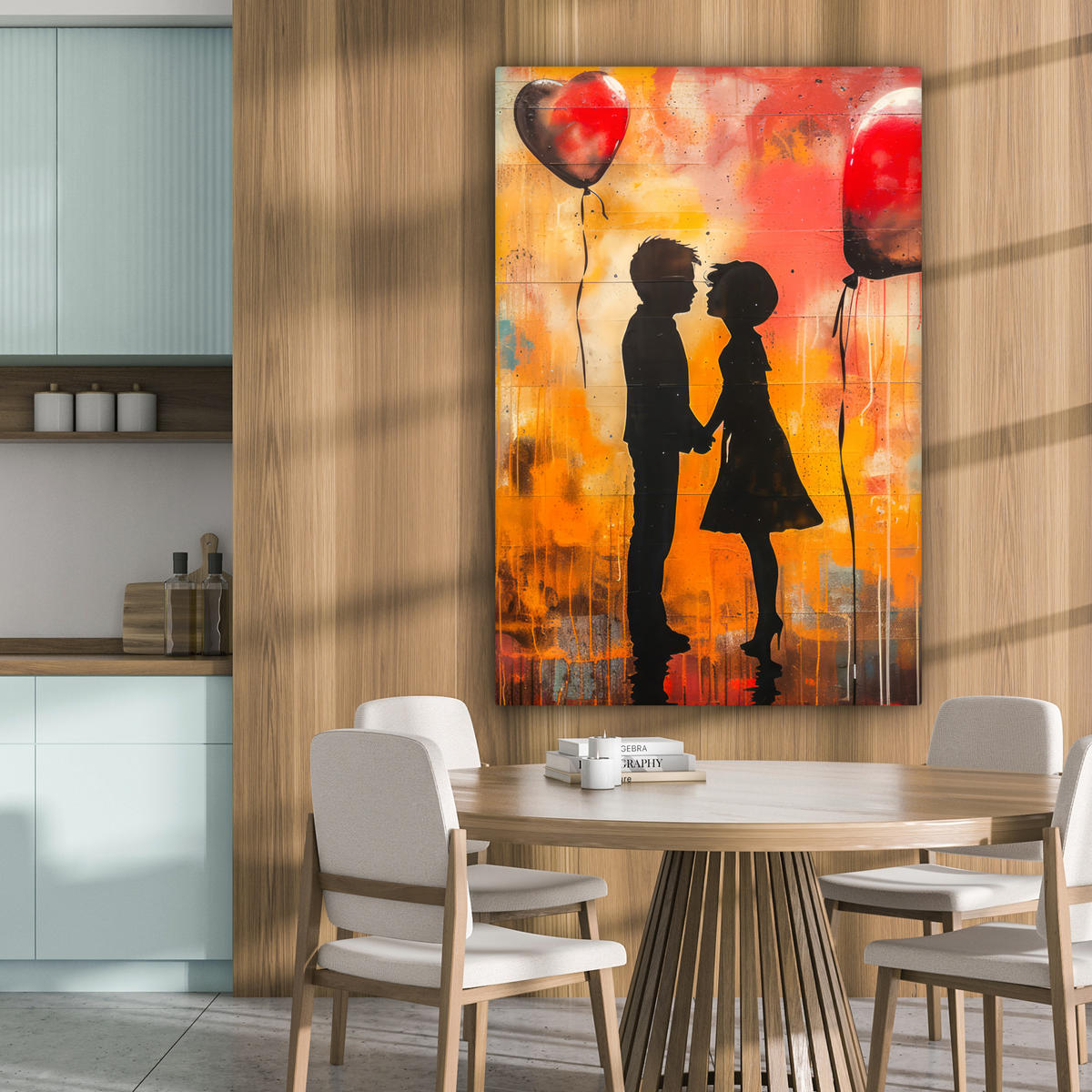 LEINWANDBILD Straßenkunst - Liebe - Graffiti - Kunst - Banksy 80x120 cm - Orange, Textil (80/120cm) - MuchoWow